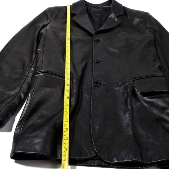 VINTAGE 90's Dad Leather Jacket Oversized Button Down Blazer Black Large Y2K - Picture 4 of 11